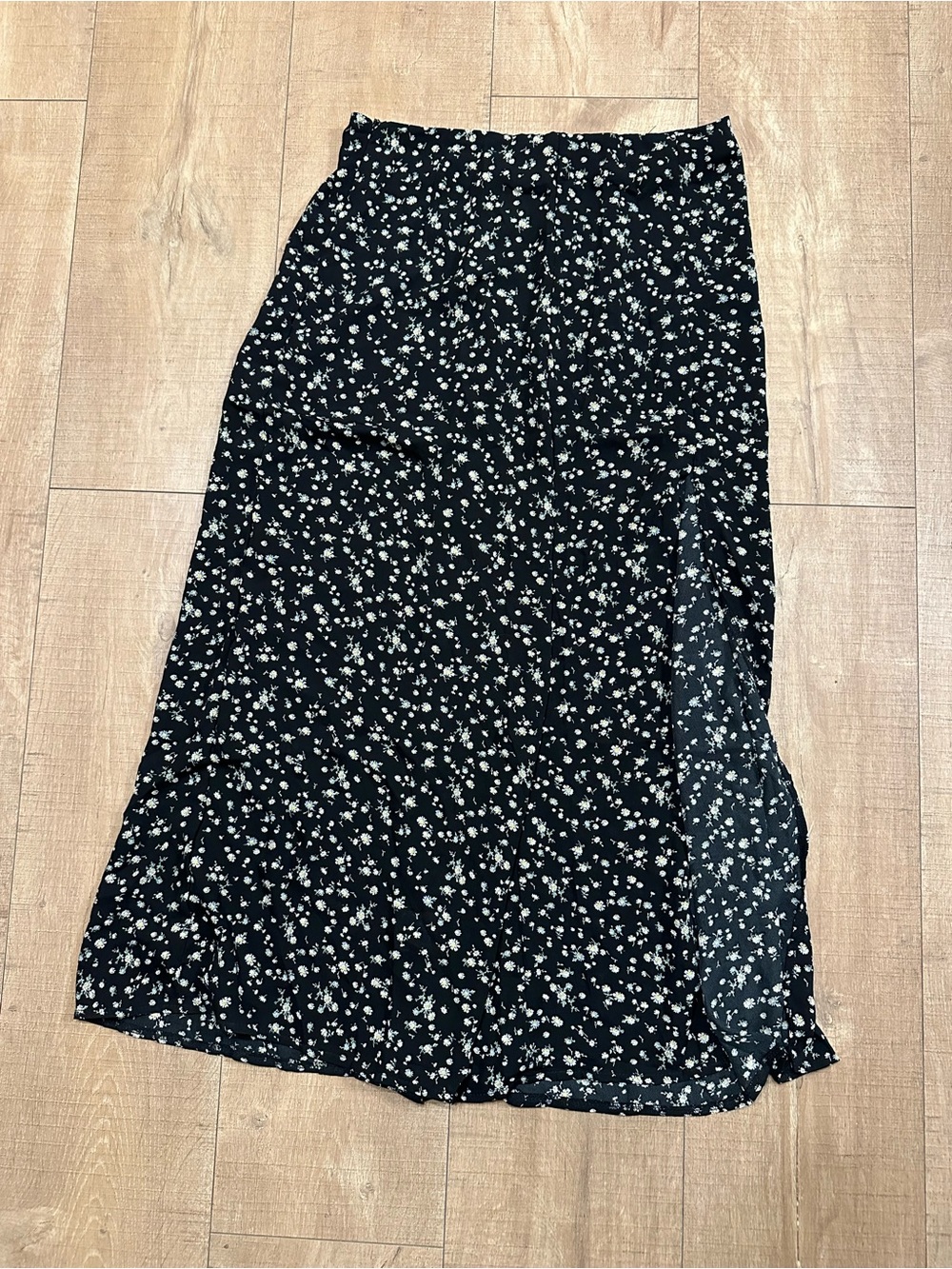 Black Maxi Skirt with White Floral Print